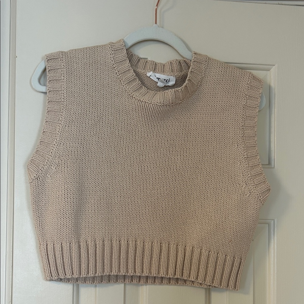 Sleeveless Knit Crop Tunic in Beige - Merci